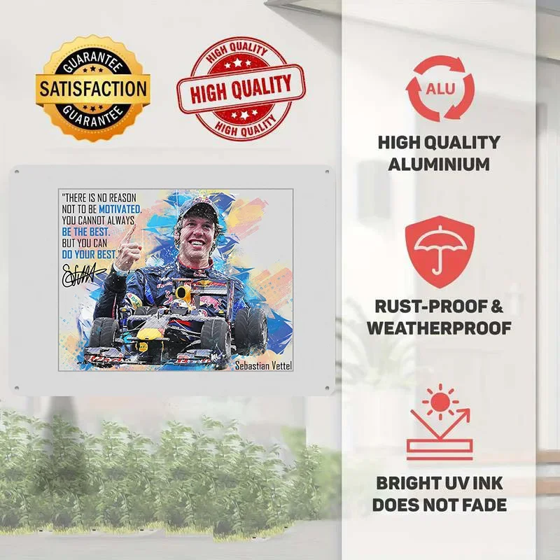 Sebastian Vettel 3D Printed Texture Poster Personalized Wall Art Retro Metal Tin Signs for Home Decoration Gaming Vintage Decor