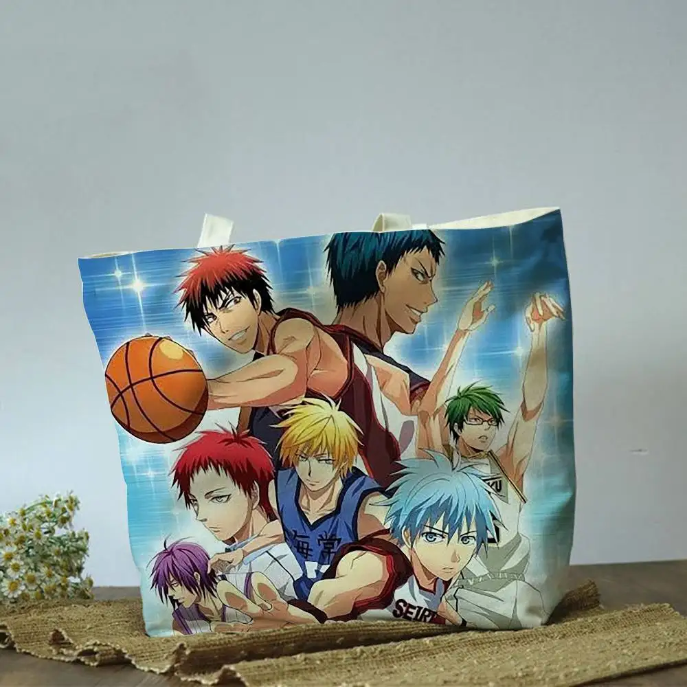 Kuroko no Basket Anime  Plain Beige Cotton Polyester Canvas Shoulder Bag for Grocery & Travel