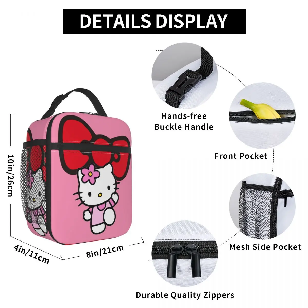 Custom Hello Kitty Cartoon Resuable Lunch box multifunzione Kitty White Sanrio Thermal Cooler Food Insulated Lunch Bag Student