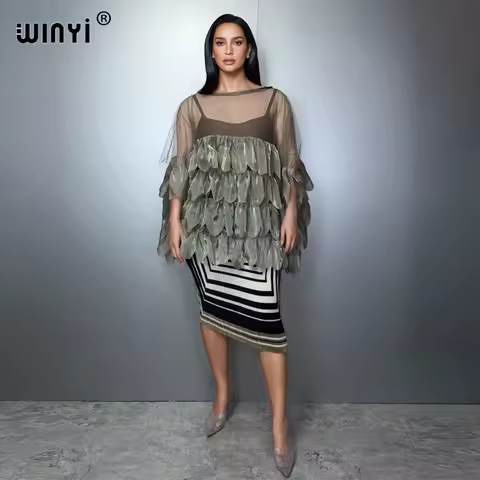 WINYI Pleated Elastic new dress puff(ed) sleeves beach cover up muslim woman kaftan abaya dubai luxury long down evening dress