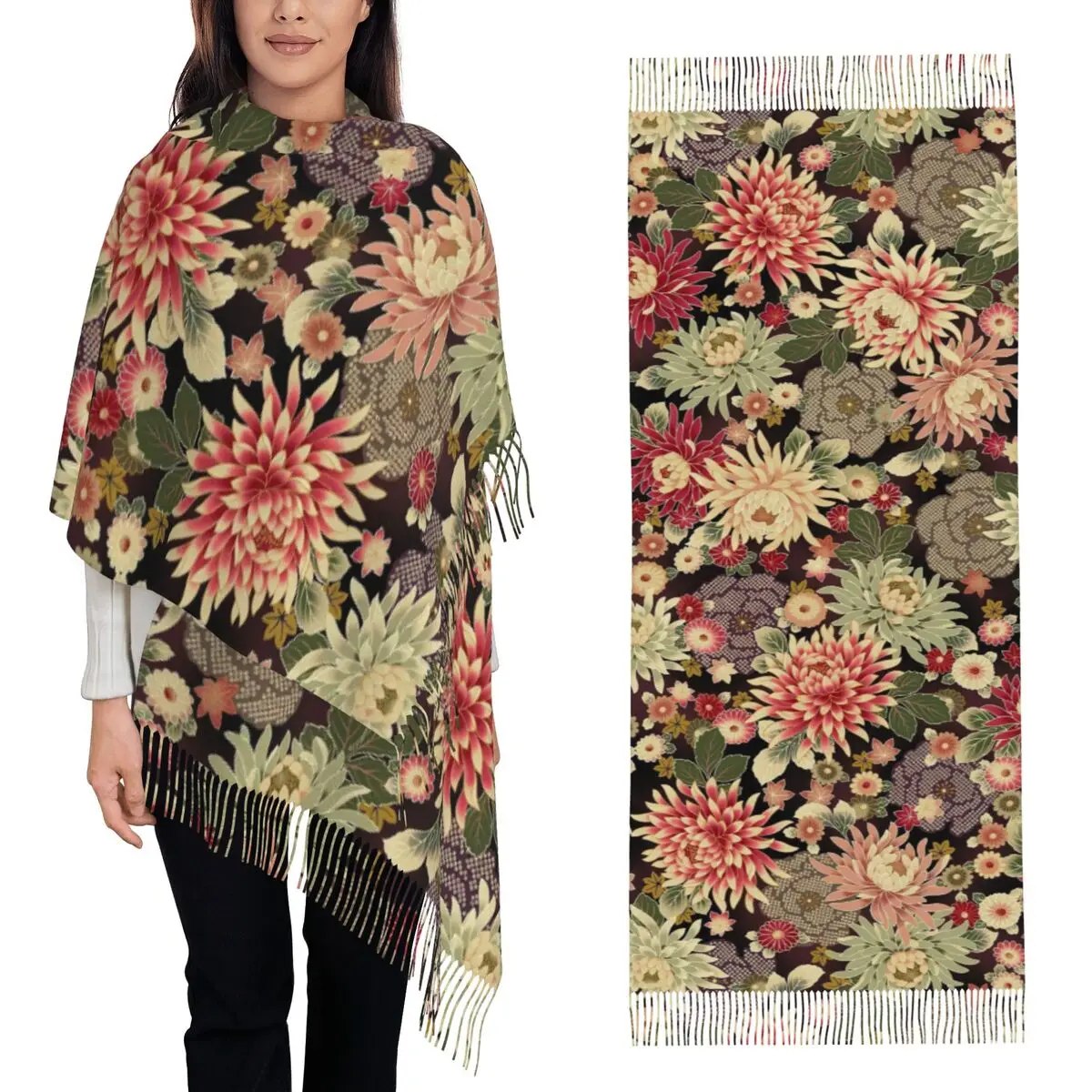 

Китайский шарф с кисточками для женщин, мягкие теплые шали и накидки, большая осенне-зимняя шаль