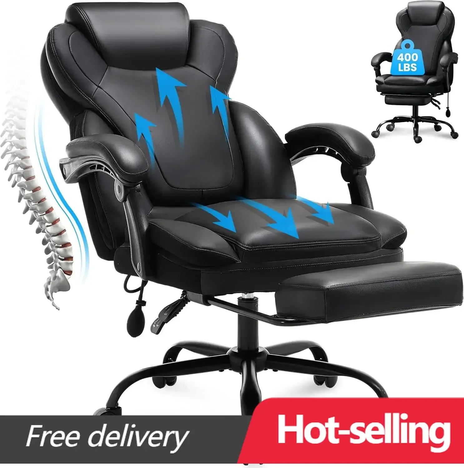 [Discounted Price!]Big and Tall Office Chair 400lbs, Executive Reclining Office Chairs with Footrest