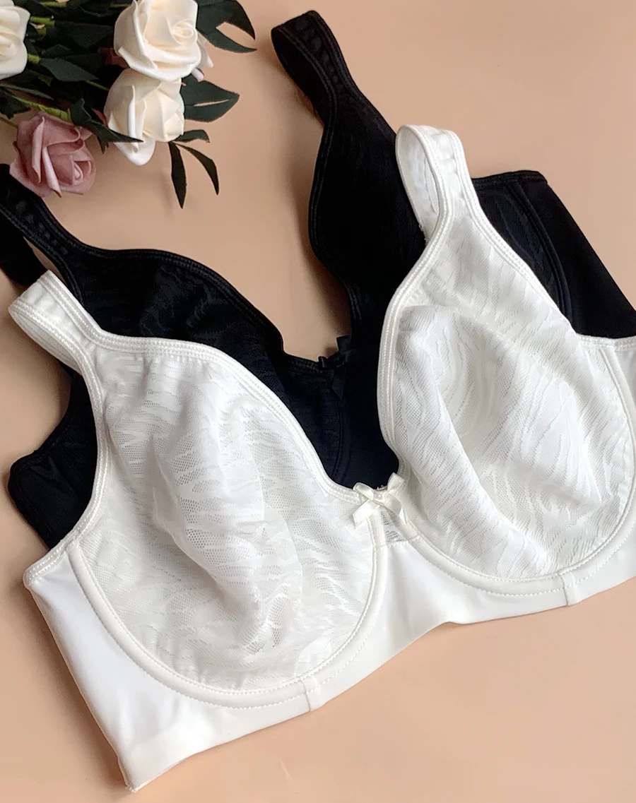 Plus Size Women's Lace Minimizer Bra Non-Padded Underwire Lifting Support Lingerie in C to DDD/E Cups Sizes 36-44