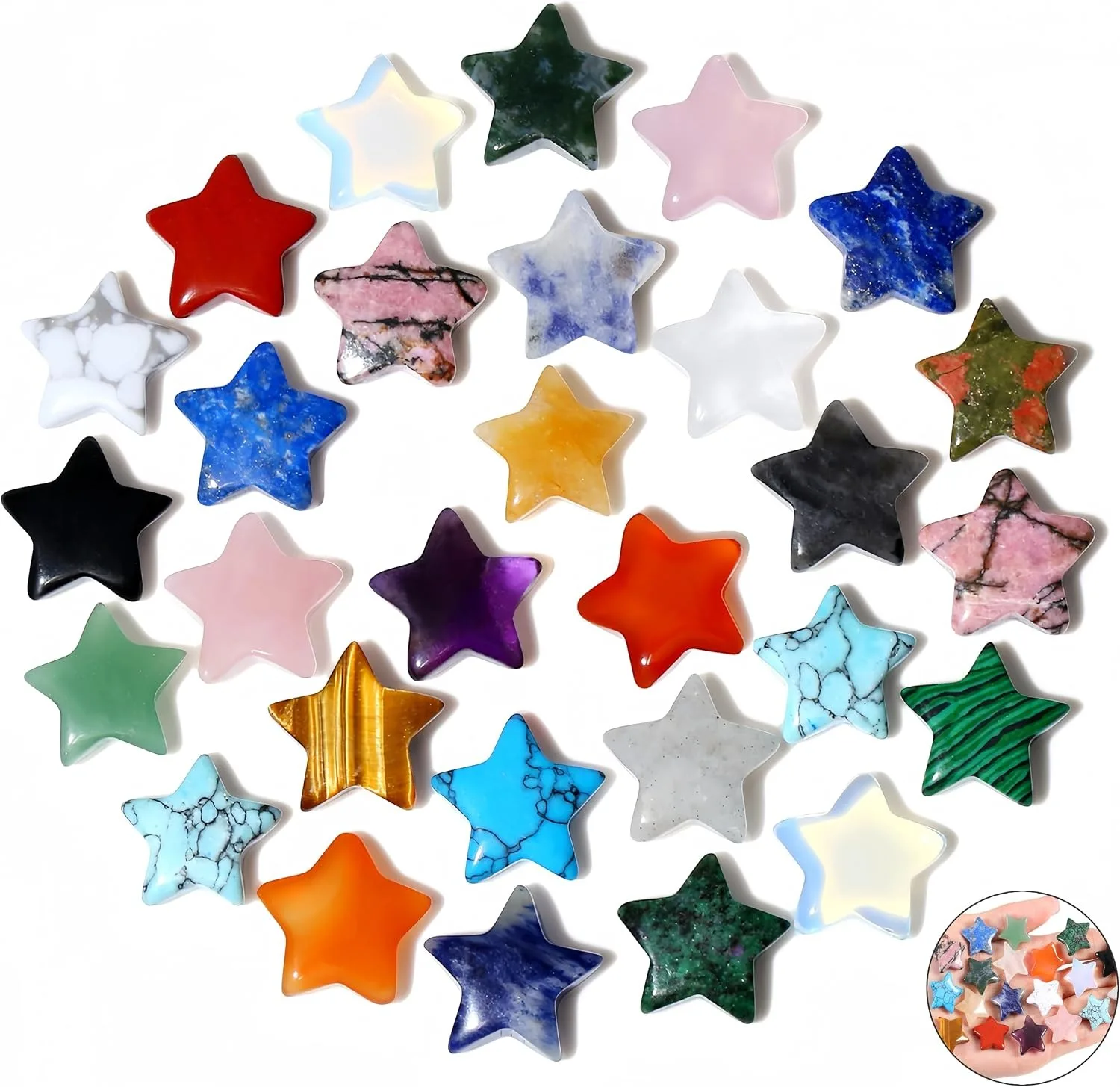 12Pcs Crystals Star Stone Mini Crystal Stars Worry Stones Bulk Chakra Cute Pocket Star Gemstones for Meditation Balancing