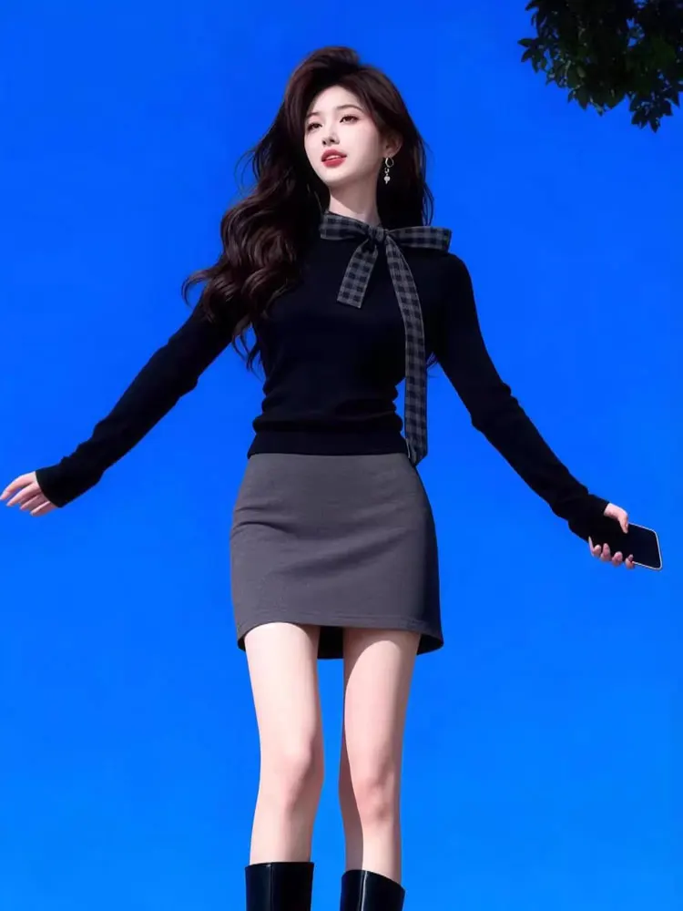 

Корейский мягкий вязаный топ с длинными рукавами и узлами для женщин, базовый слой, повседневная одежда с узлами, для ежедневного образа