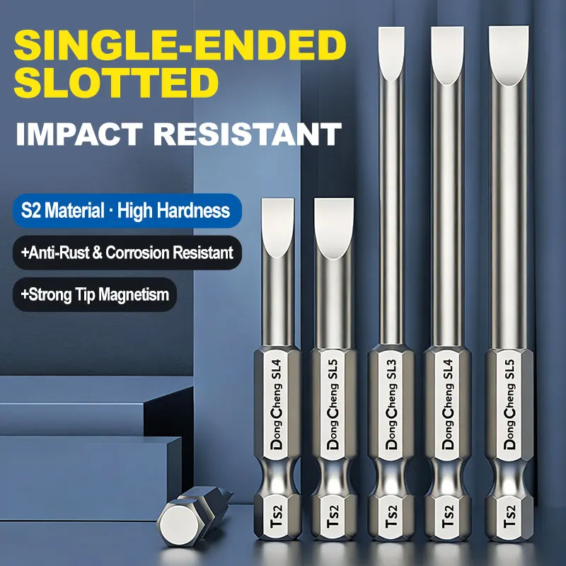 Slotted Single Head Reduced Shank Bit S2 Steel Plated Magnet 1/4 Hex Impact Driver Accessory For Woodworking And Cabinet Install