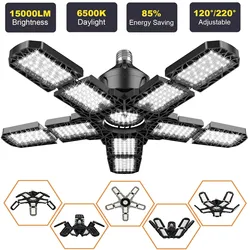LED Garage Light with 3/5/10 Adjustable Panels Ceiling Light E27/E26 LED Bulb Night Lamp for Workshop Garage Industrial Lighting
