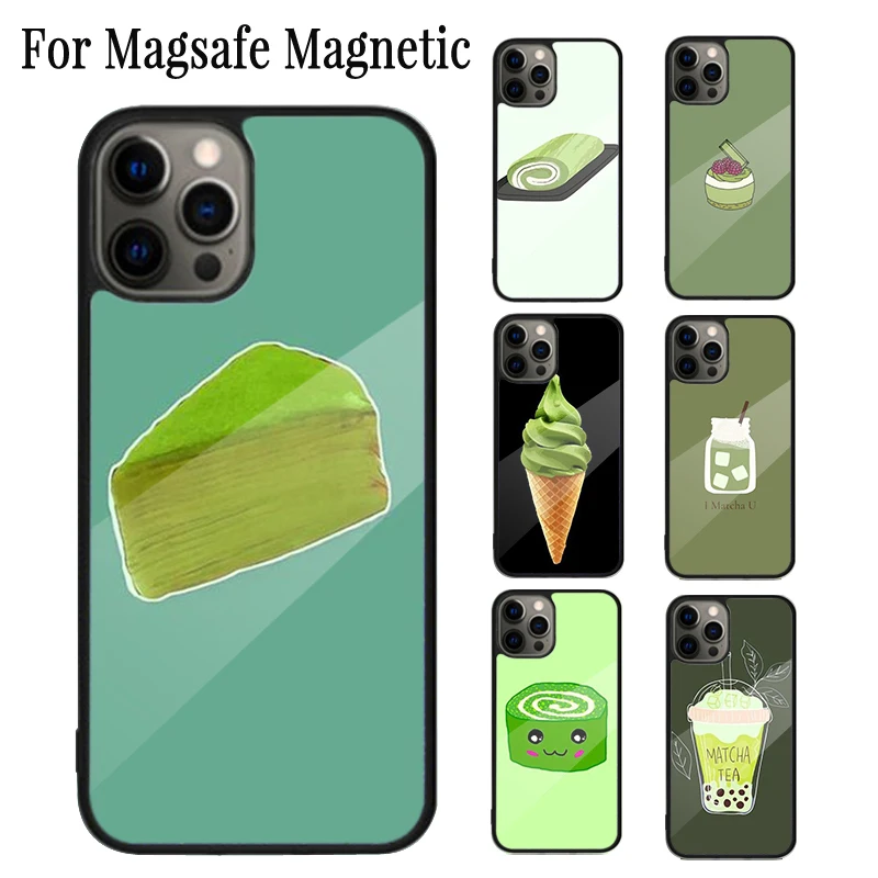 Matcha Cake Magnetic Phone Case Coque For iPhone 16 15 14 Plus 13 12 Mini 11 Pro Max Magsafe Wireless Charging Cover