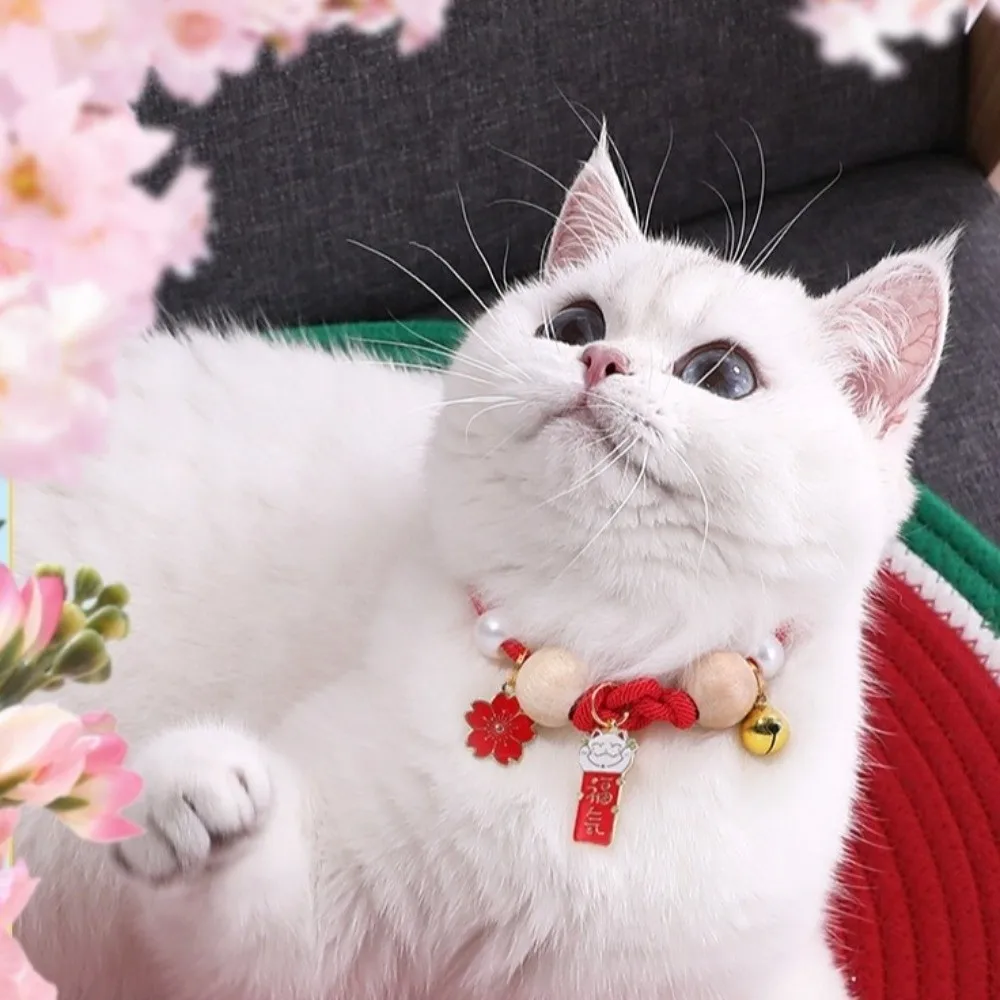 Adjustable Cat Flea Collar Ethnic Design with Bells Cat Insect Resistant Collar Handmade Antiflea Tick Collar Fleas Prevent