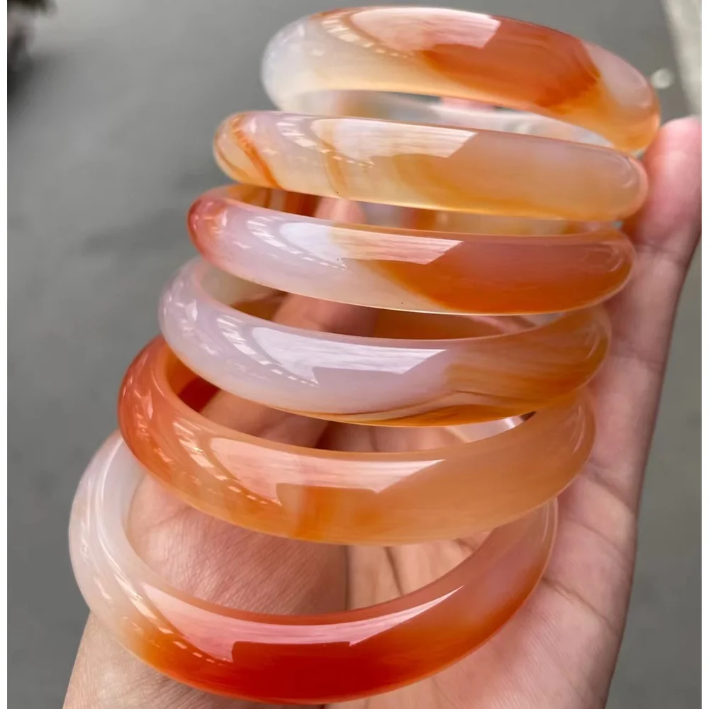 Orange Primary Color HandRing Exquisite Jewelry Natural Agate Chalcedony Bracelet Rare Jade Bangles Quality Holiday Gifts