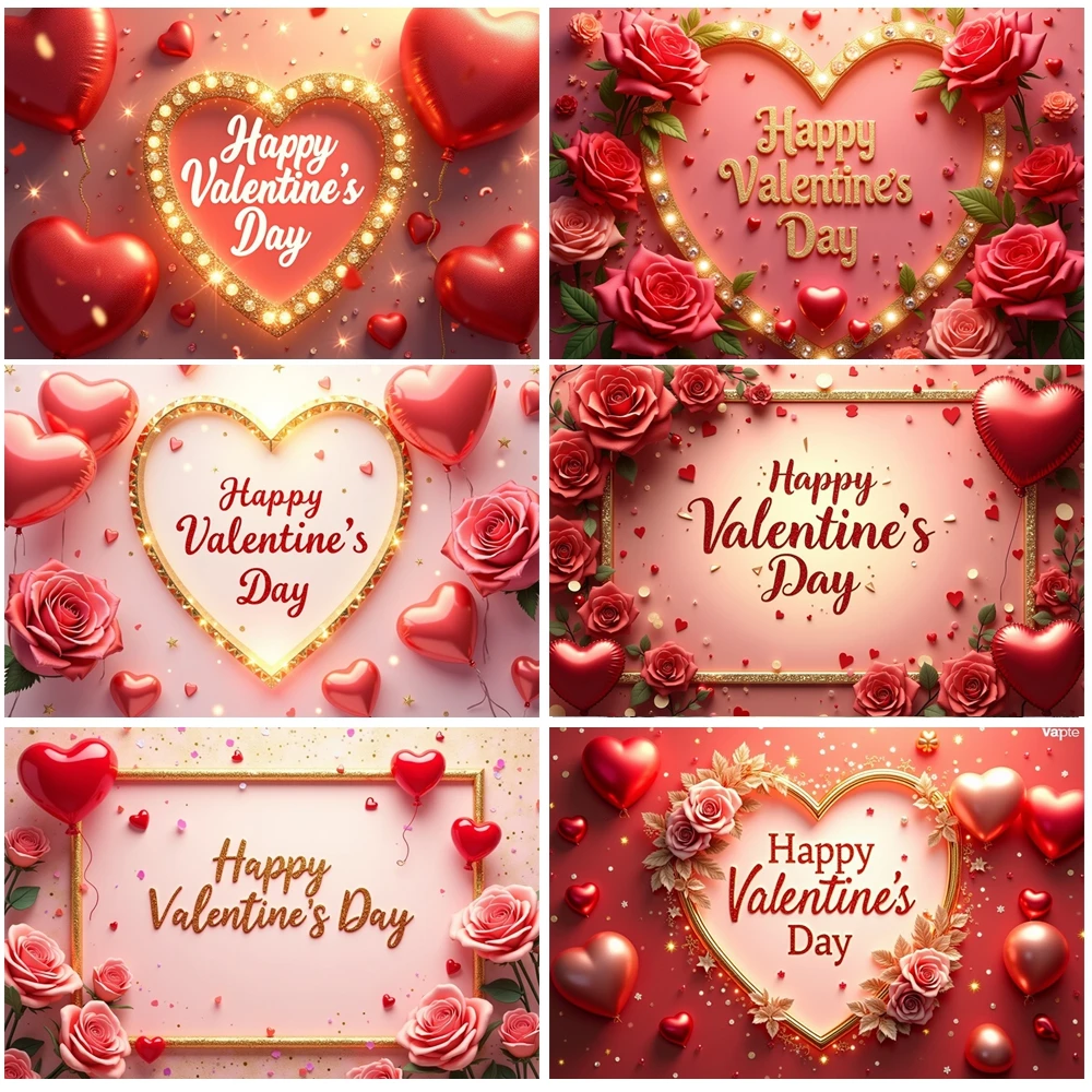 

MOON.QG Happy Valentine’S Day Banner Heart Rose Background Backdrop Lover Photozone Studio Photobooth Photography Accessories