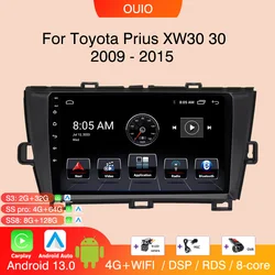 Radio con GPS para coche, reproductor Multimedia estéreo con Android 13, 128GB + 8GB, 4G, 2DIN, Carplay, para Toyota Prius XW30, 2009 - 2015