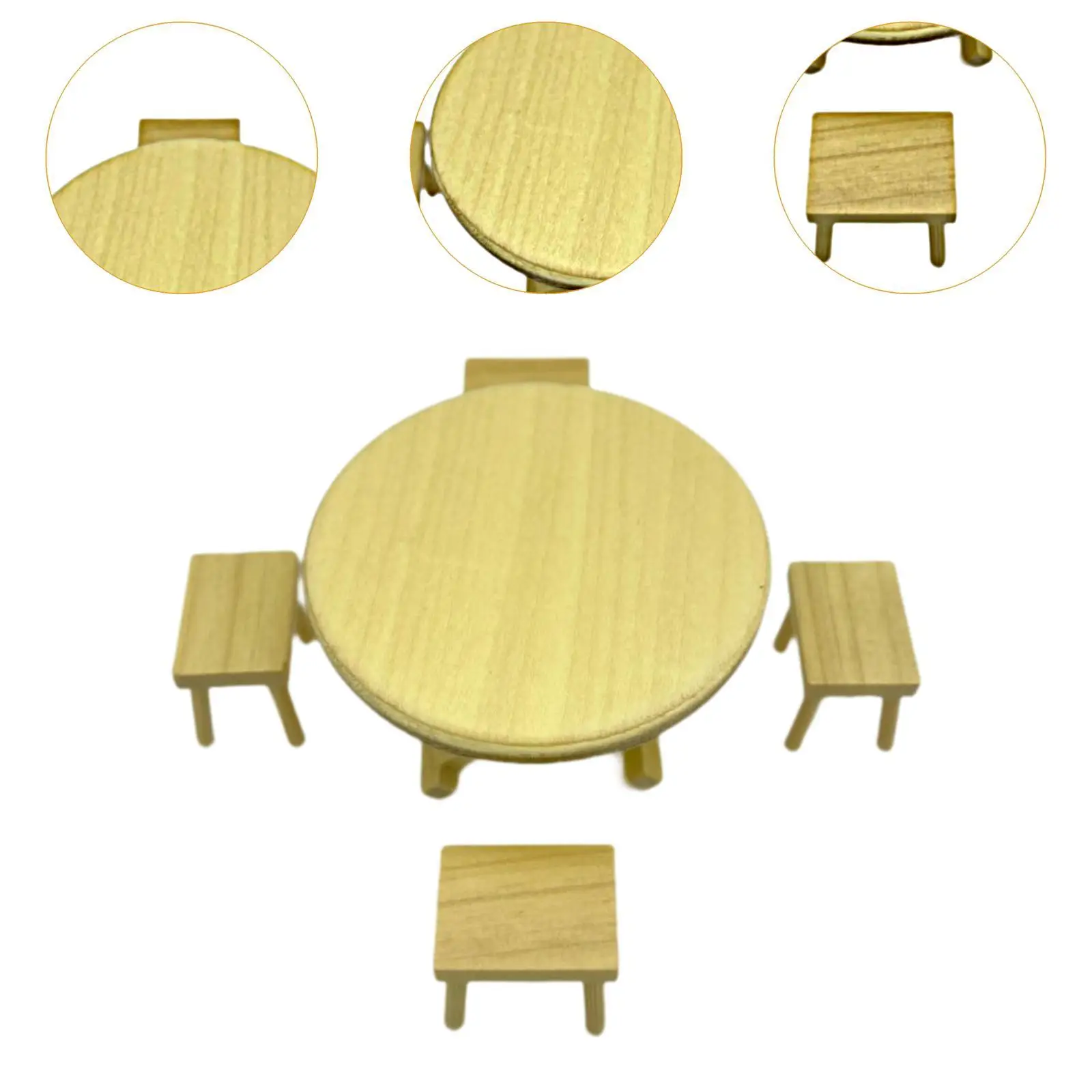 인형의 집 식탁 의자 모델 세트, 1/12 시뮬레이션 나무 미니 테이블 및 의자 인형의 집 장식,