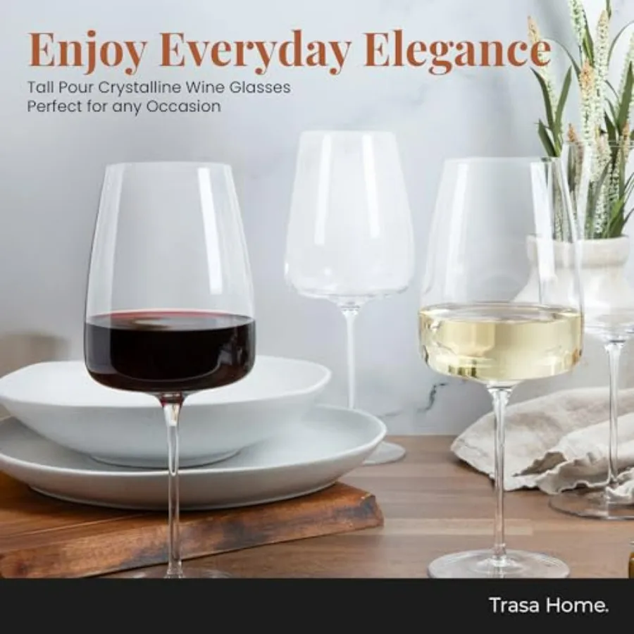Copas de vino altas de Larder & Vine, juego de 4 copas grandes para vinos rojos y blancos, elegantes y multiusos para Fu