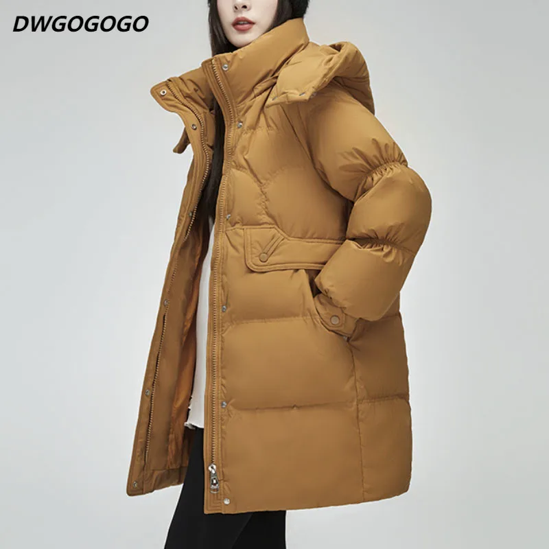 

Women White Duck Down Jacket Casual Loose Oversized 2023 New Autumn Winter Warm Cotton Coat Hooded Female Parkas