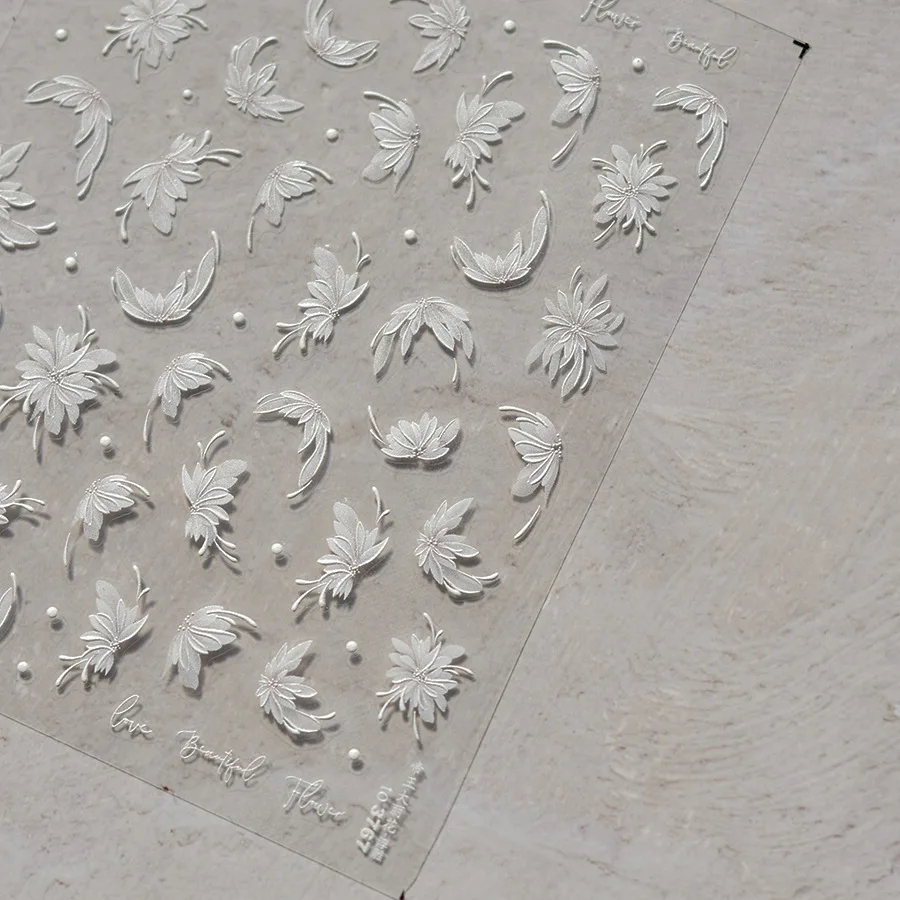 1 Uds. Calcomanías para uñas con flores de mariposa en relieve acrílico 5D, pegatinas para decoración de uñas con flores blancas exquisitas, deslizador autoadhesivo, accesorio DIY