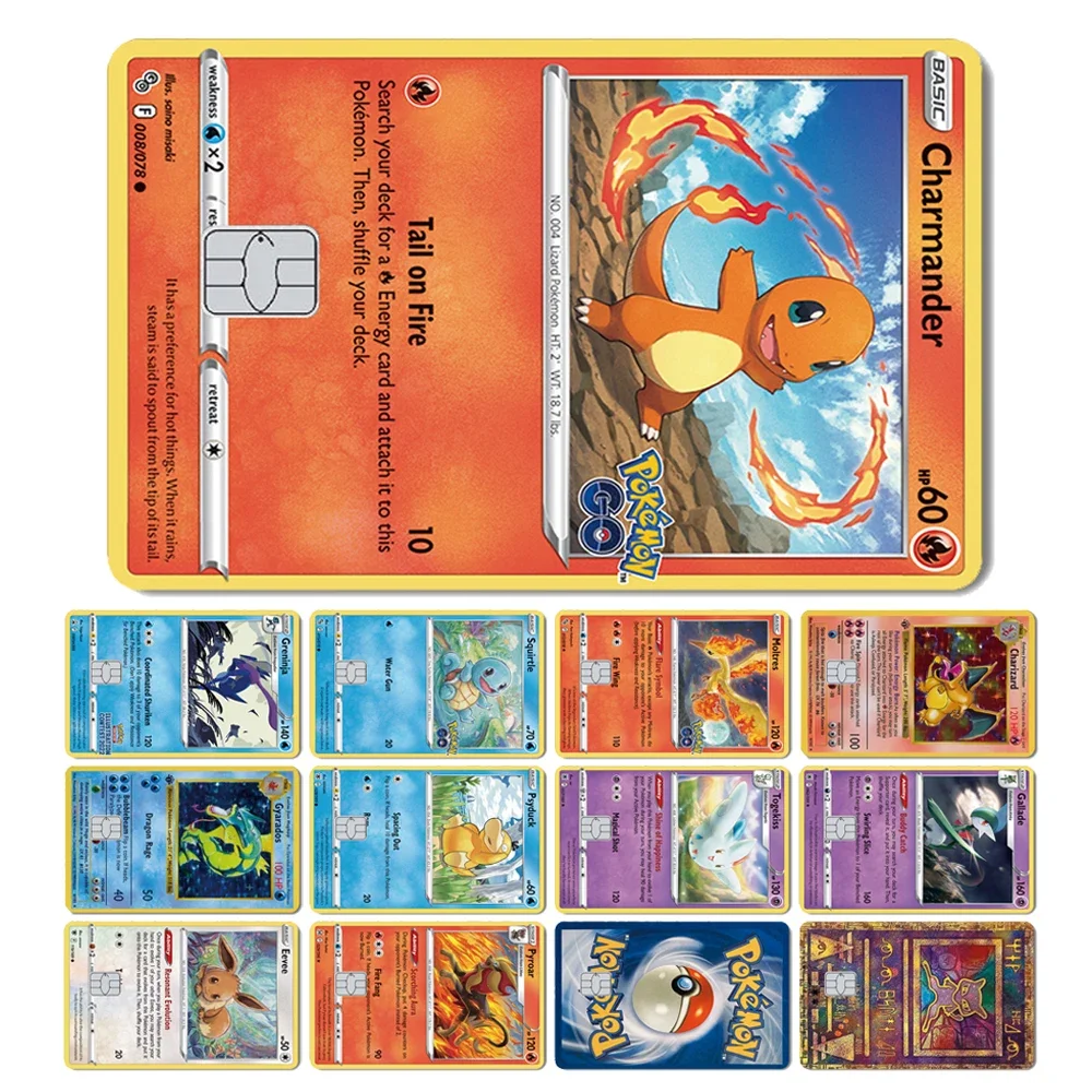 Magic Shark Pokemon Card Pikachu Charizard Mewtwo Front  Film Skin Cover Sticker for Credit Debit Card No Fade