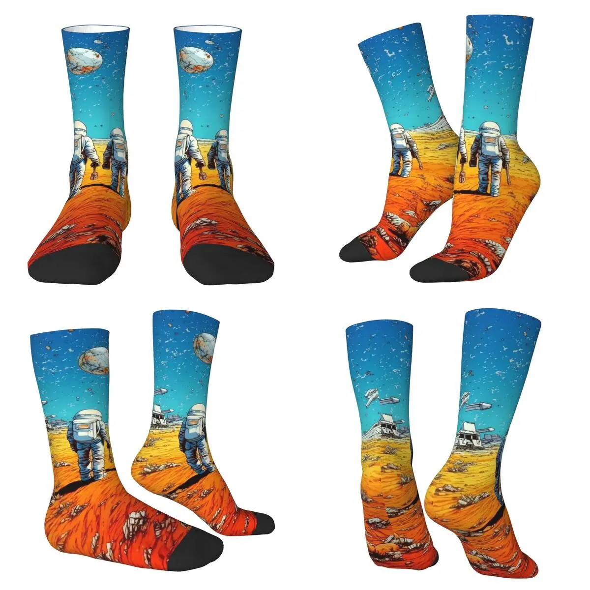 

Носки с изображением межзвездных планет и космонавтов, впитывающие пот носки в стиле Харадзюку, всесезонные длинные носки унисекс, подарок на День святого Валентина