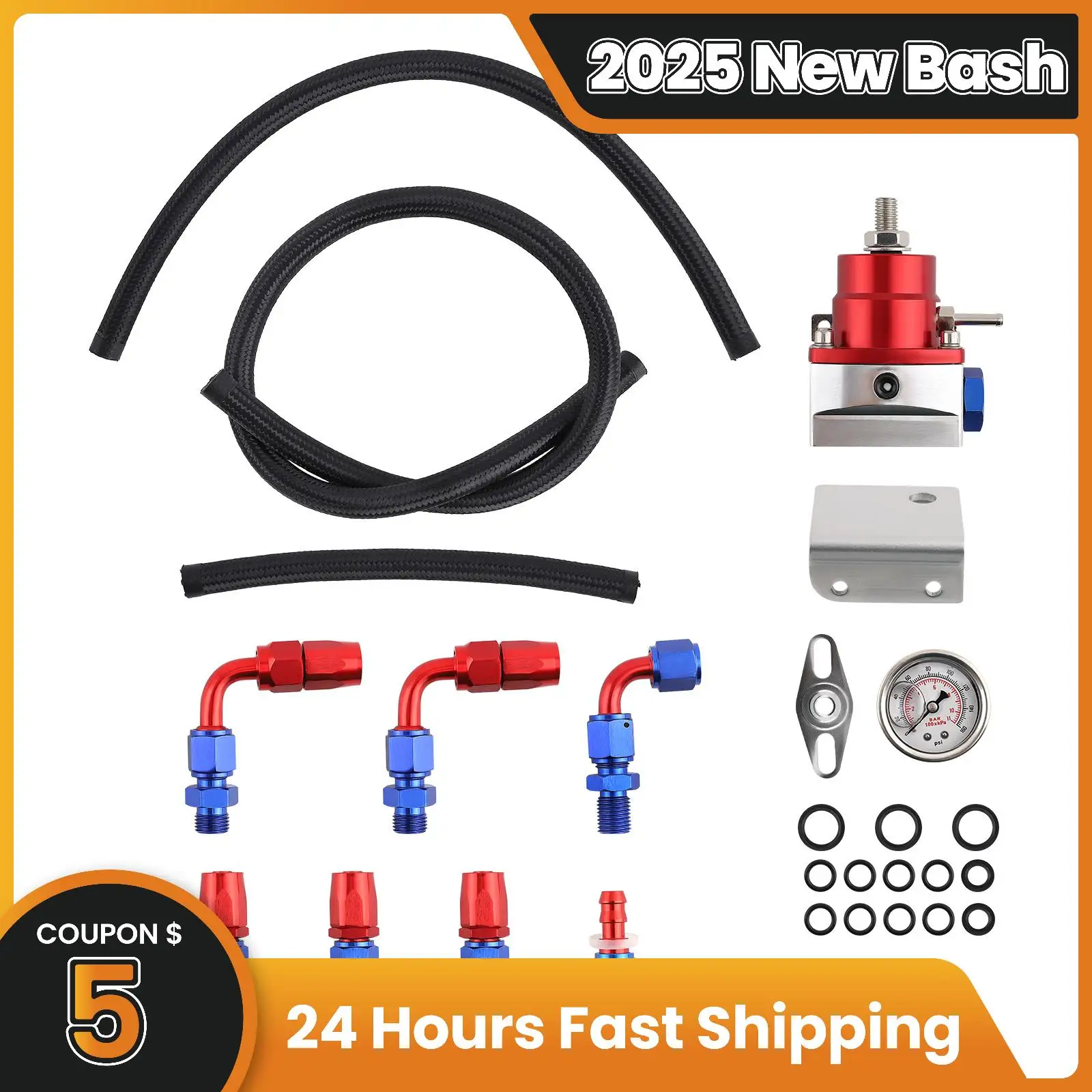 مجموعة منظم ضغط الوقود القابلة للتعديل AN 6 أطراف تركيب عالمية 100 رطل لكل بوصة مربعة أحمر جديد مجموعة واحدة