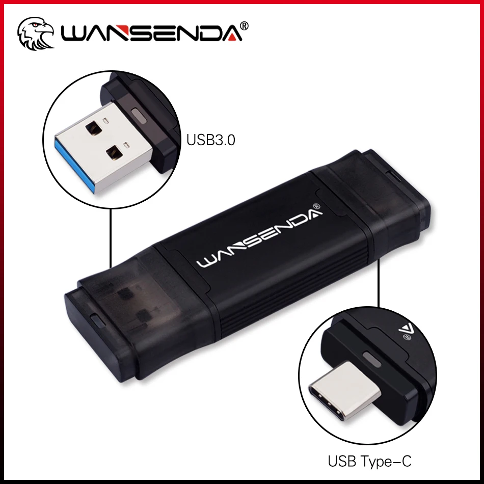 

WANSENDA USB Flash Drive 2 IN 1 USB3.0 & Type C Pen Drive 32GB 64GB 256GB 512GB USB Stick 3.0 128GB External Storage Pendrive