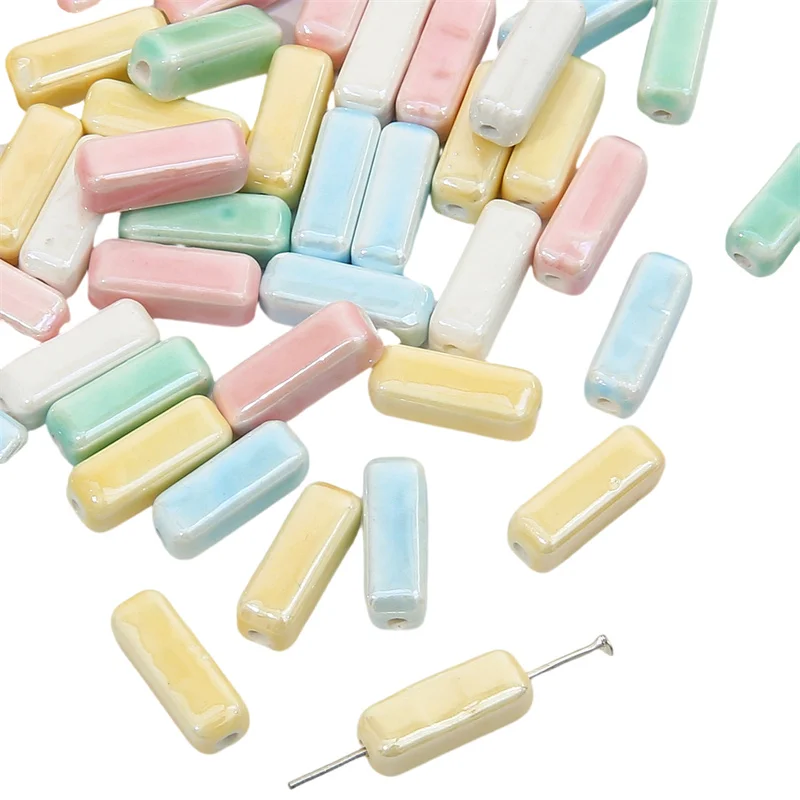 5pcs 6x15mm Handmade Loose Bead Ceramic Porcelain Rectangular Cubic Beads Charm for Earring Bracelet Necklace DIY Jewelry Making