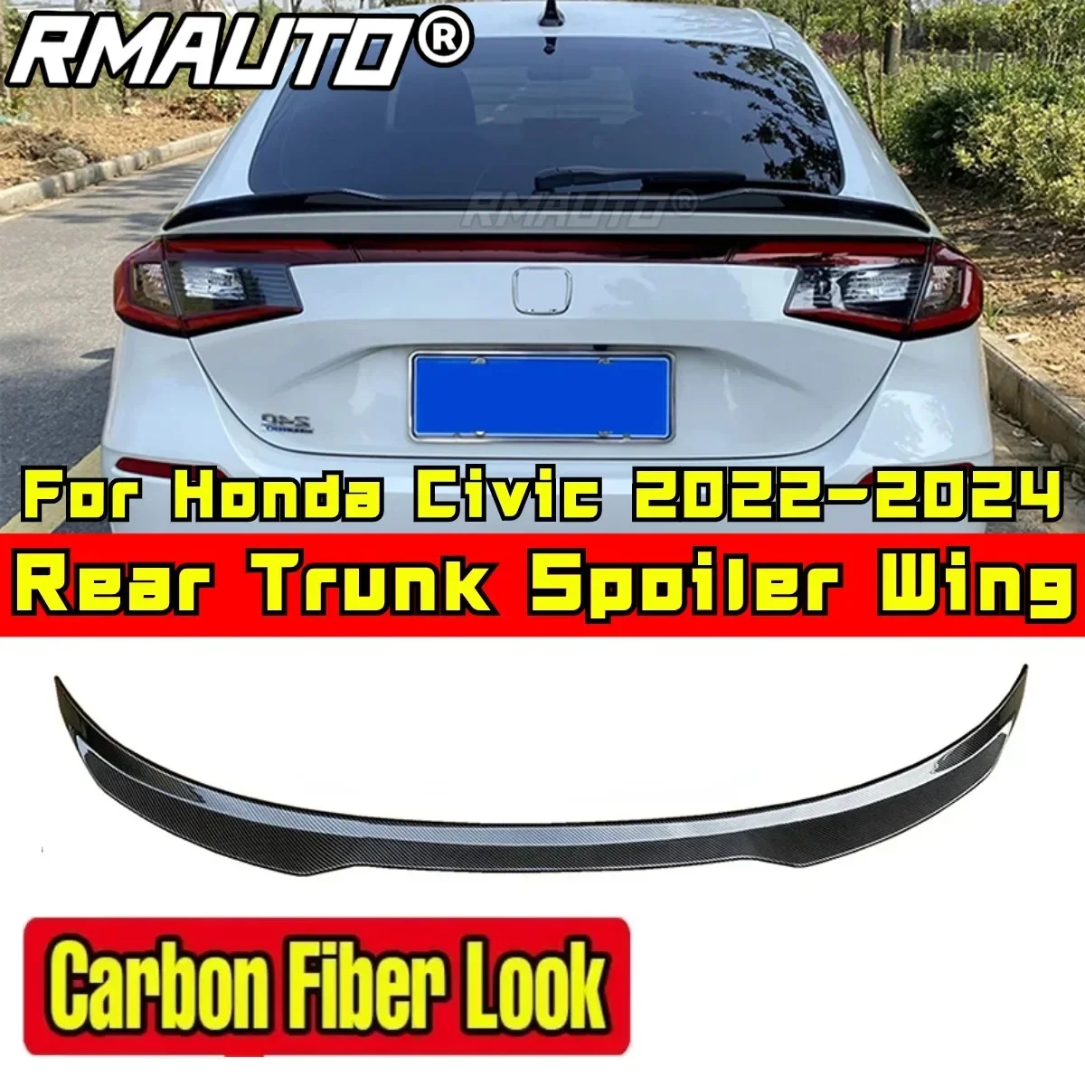 Car Rear Trunk Spoiler Body Kit ABS Plastic Car Rear Spoiler Wing For 11th Generation Hatchback Civic 2022-2024 Car Accessories