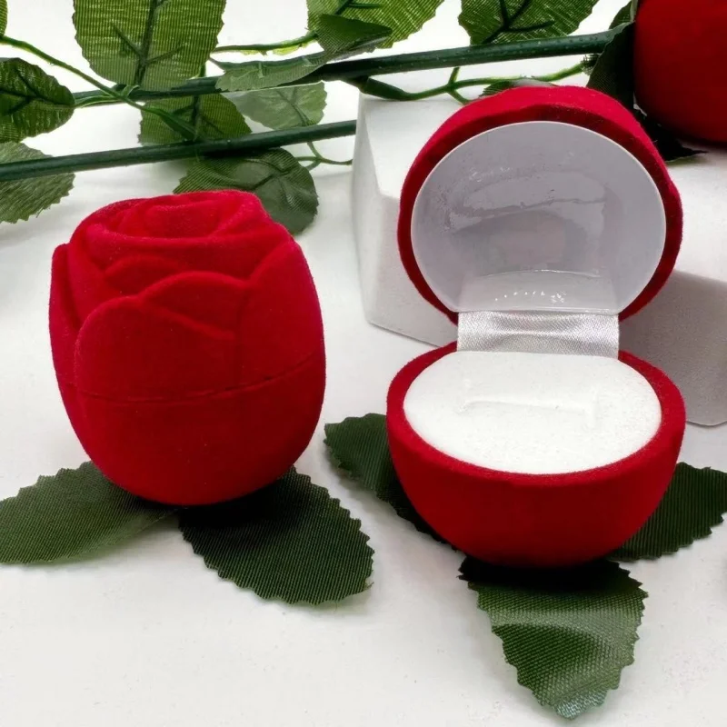 1PC Red Small Rose Ring Box Valentine's Day Jewelry Box Jewelry Packaging Box Mini Gift Box