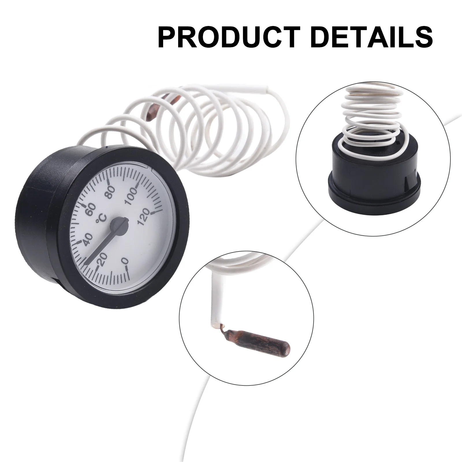 Capillary Temperature Gauge 0-120C 1m Sensor Brass For Dial Thermometer For Water Oil Boiler Heating Cooling System Monitoring