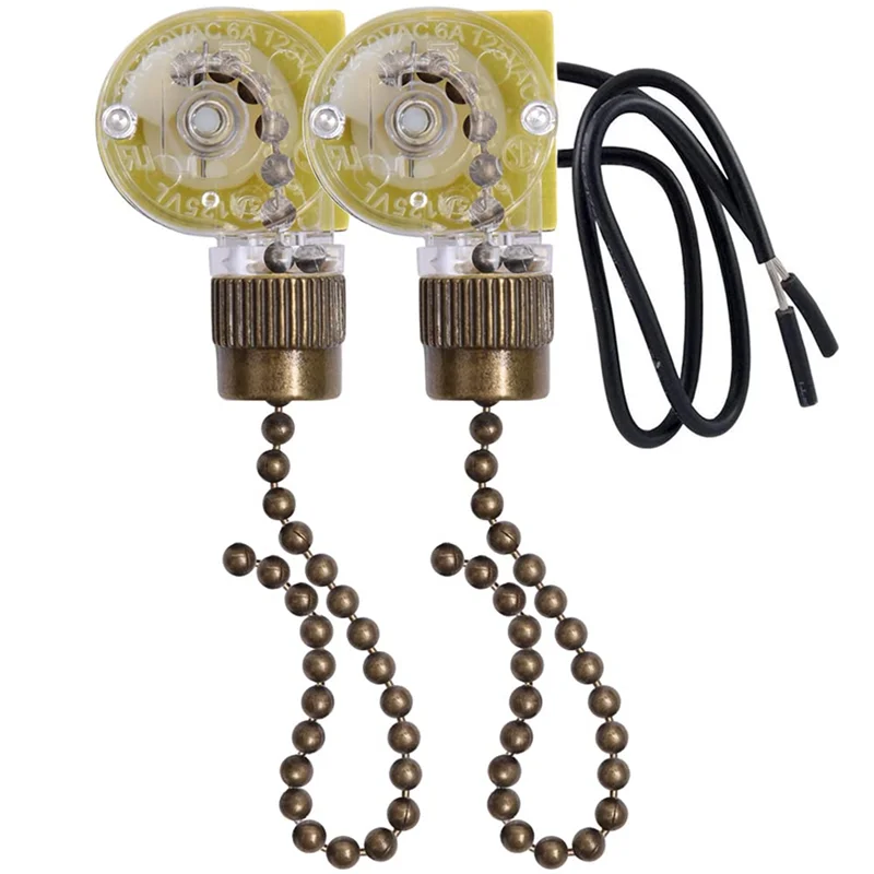 Ceiling Fan Light Switch ZE-109 Two-Wire Light Switch with Pull Cords for Ceiling Light Fans Lamps 2Pcs Bronze