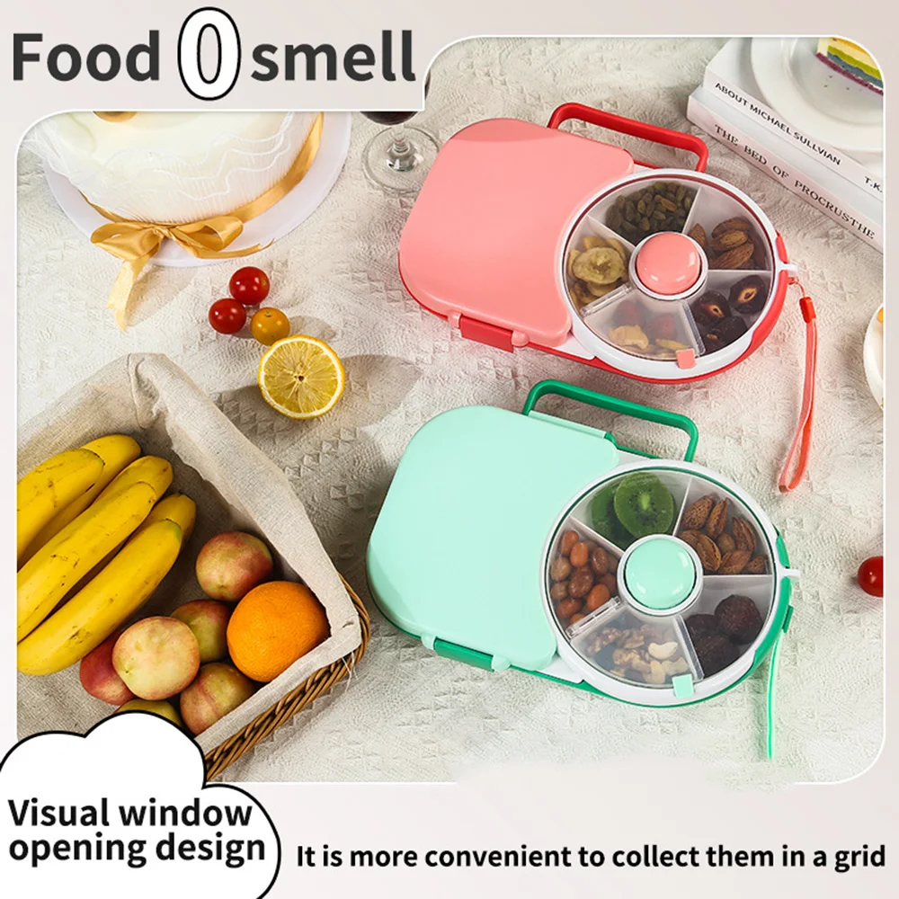 Rotating Pastel Snack Container for Kids, Portable Sealed Food Box with Carry Handle, Fruit Nut Storage for Picnic & Outdoor Tra