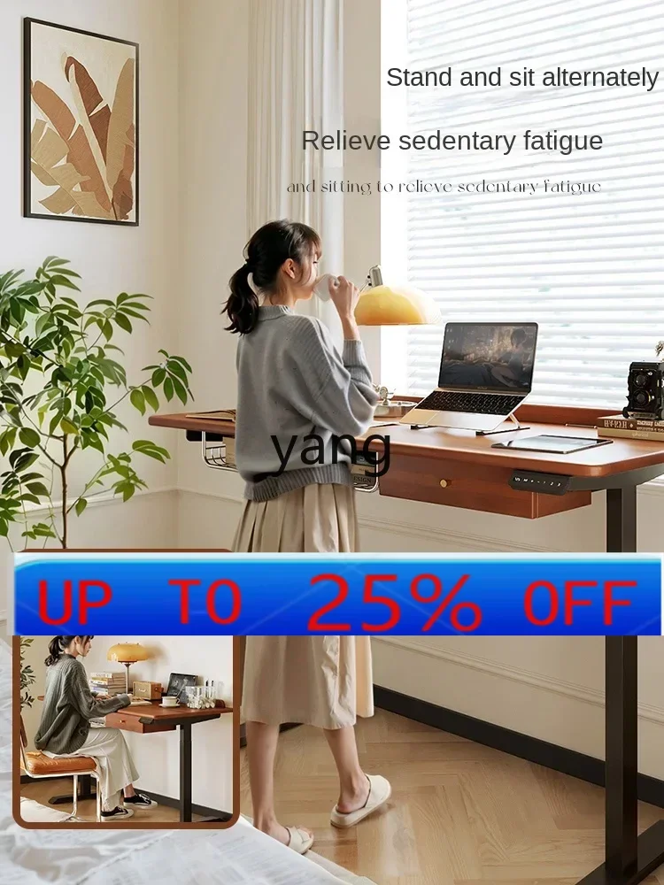 CX  Solid Wood Electric Lifting Desk Middle-Ancient Home Computer Office Workbench
