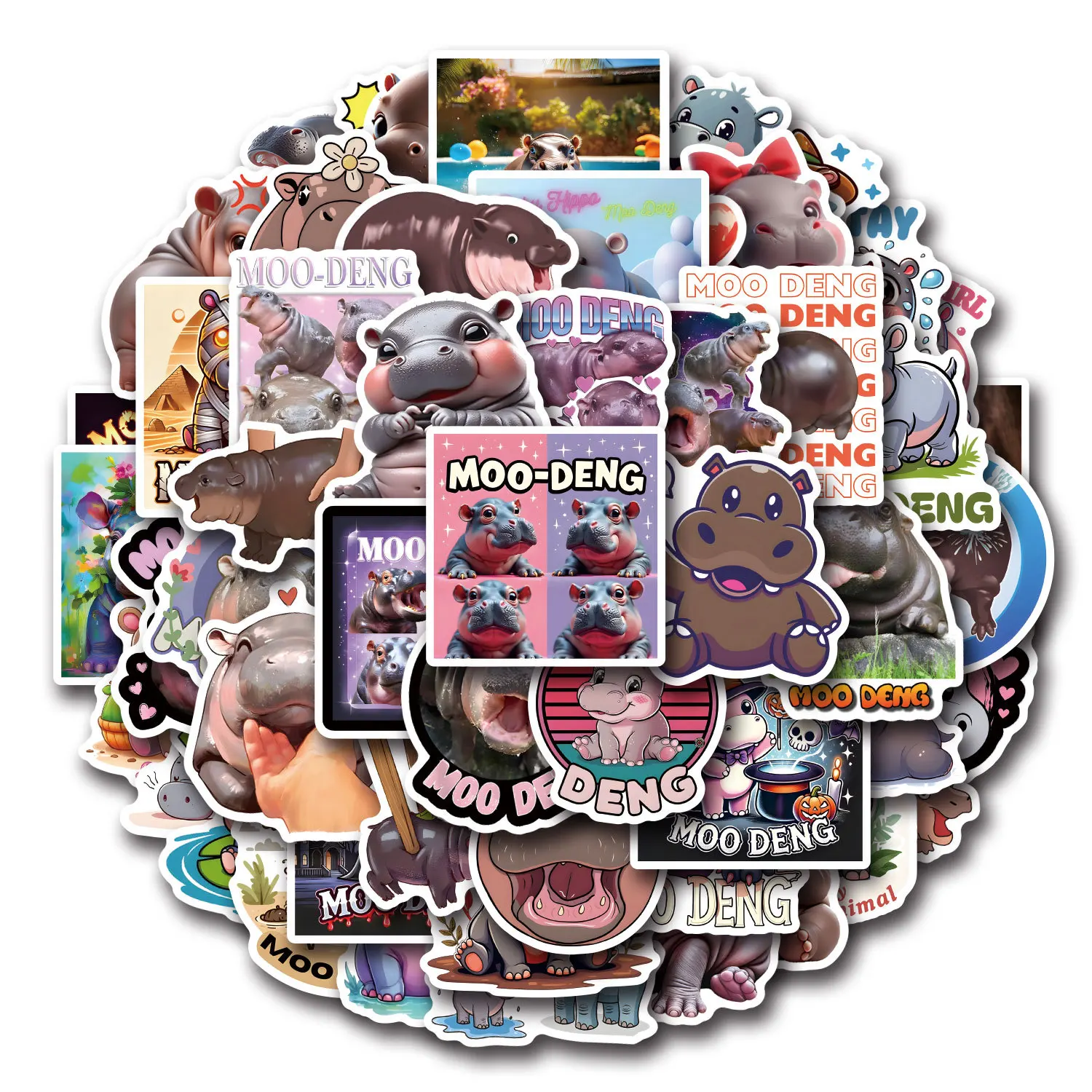 50PCS Cute Hippo Moo Deng Sticker Cartoon Hippo Animal Graffiti Waterproof Decal Children's Toys Refrigerator DIY Sticker