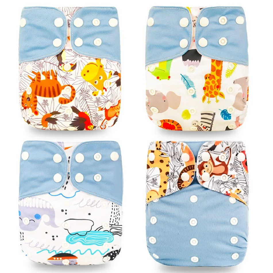 HappyFlute Exclusive 4Pcs Set OS Pocket Diaper Washable&Reusable Baby Nappy New Print Adjustable Baby Diaper Cover