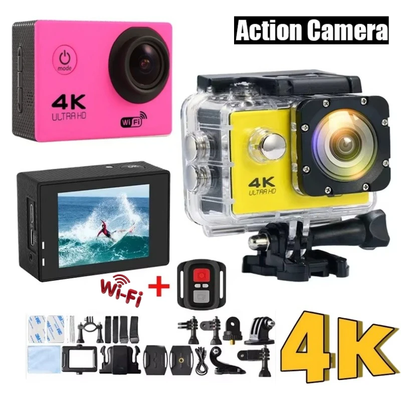 كاميرا 4K فائقة الدقة وشاشة 2.0 بوصة مقاومة للماء وجهاز تحكم عن بعد واي فاي 30 إطارًا في الثانية/170D خوذة تحت الماء كاميرا رياضية Go Pro Video Ip