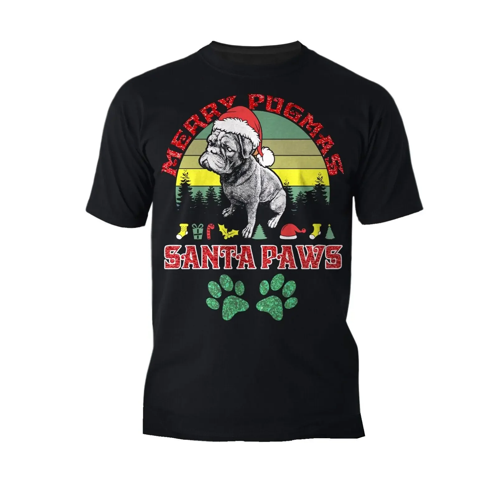 Christmas Pug Lover Merry Pugmas Santa Paws Fun Xmas Sparkle Official Men's T Shirt