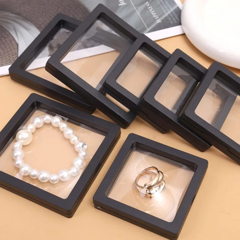 10-20pc PE Film Jewelry Storage Box 3D Packaging Case Transparent Free Floating Bracket Portable Bracelets Necklace Earring Disp