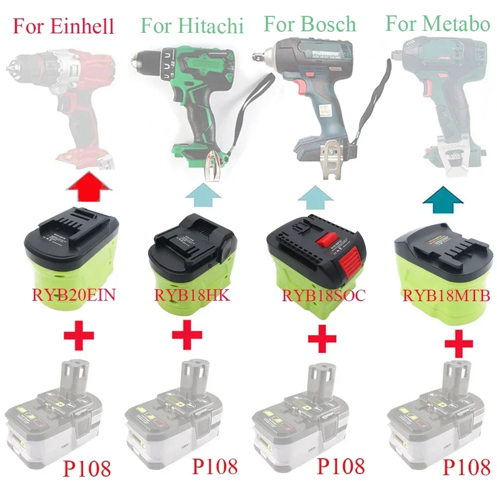 

P108 Converter Adapter RYB18HK RYB18EIN RYB18BOS RYB18MTB For Hitachi For Einhell For Bosch For Metabo For Ryobi Lithium P103