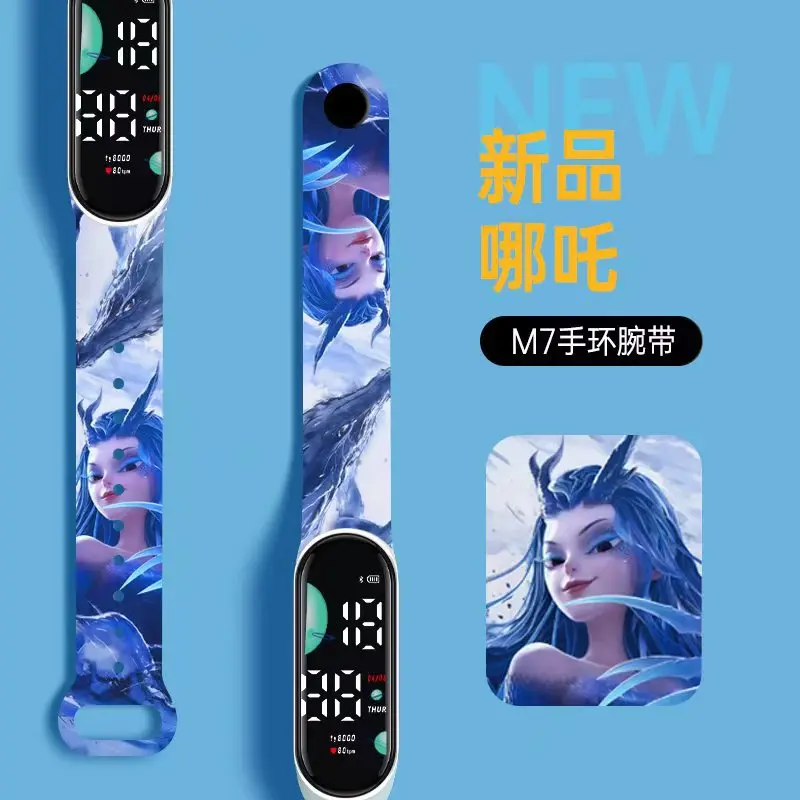Creative new Nezha printed strap LED electronic watch fashion cartoon touch control waterproof children's electronic watch