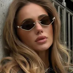 Vintage Half Frame Small Rhombic Cat Eye Sunglasses Women New Fashion Elegant Alloy Sun Glasses Ladies Gradient Sexy Shades