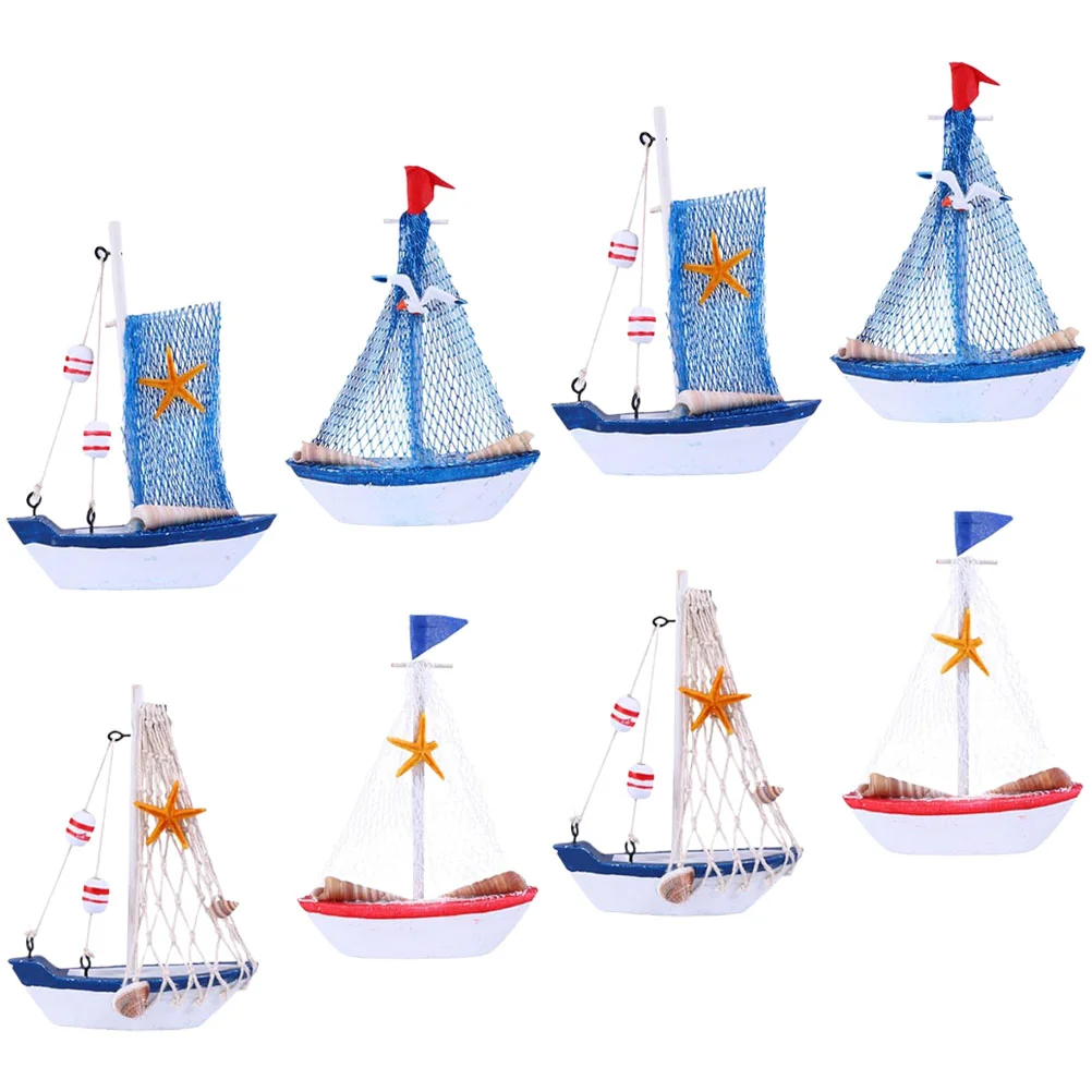 

8 Pcs Home Decor Mediterranean Style Mini Nautical Party Coast Sailboat Model Wooden Sailing Ship Desktop Crafts Small Miss