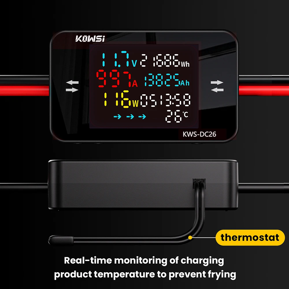 KWS-DC26 Battery Charger Tester DC8-80V 20A/25A/35A/50A Ammeter LCD Bidirectional Measurement Battery Level Detector Power Meter