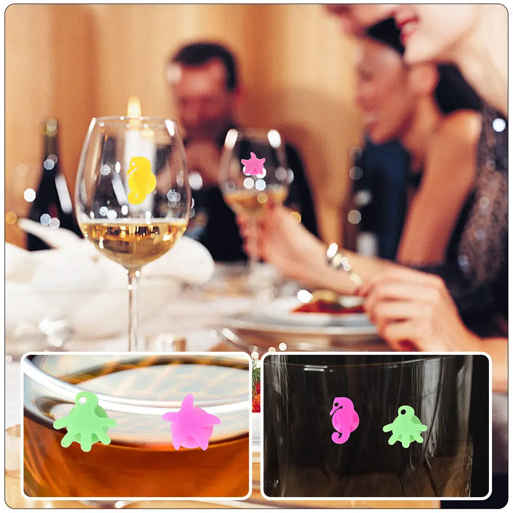 12Pcs Ocean Animal Decorative Wine Charms Silicone Drink Markers for Guest Identification At Wine Parties Bachelorette Birthdays