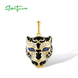 SANTUZZA Authentic 925 Sterling Silver Black Leopard Pendant for Women Green Spinel Neutral Style Trendy Gifts Fine Jewelry