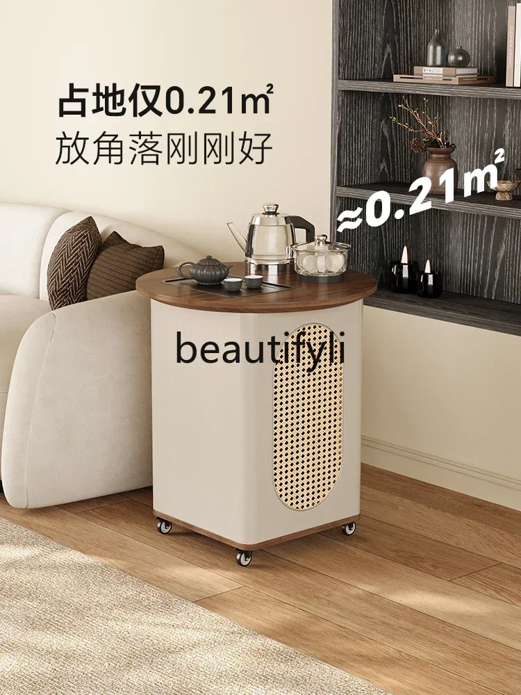 Q181  Movable coffee table living room household with wheel tea table sofa side few small balcony cream wind
