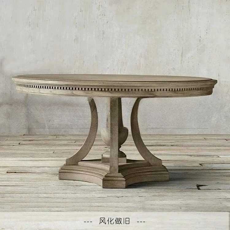 lxАмериканский круглый стол из цельного дерева, неоклассический круглый стол, дубовый старый обеденный стол в европейском стиле