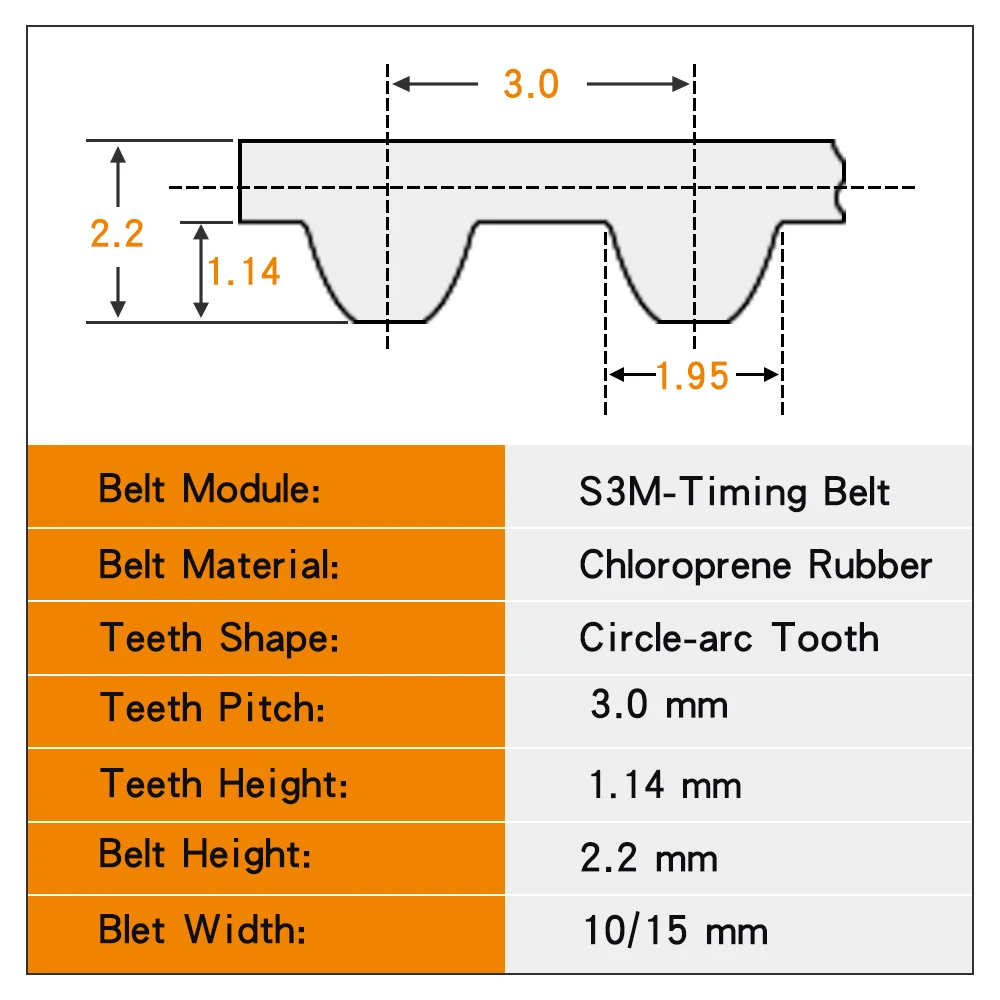 Rubber Belt S3M-120/123/129/138/144/150/153/159/162/165/171 Closed Loop Transmission Belt Teeth Pitch 3 mm For 3M Alloy Pulley