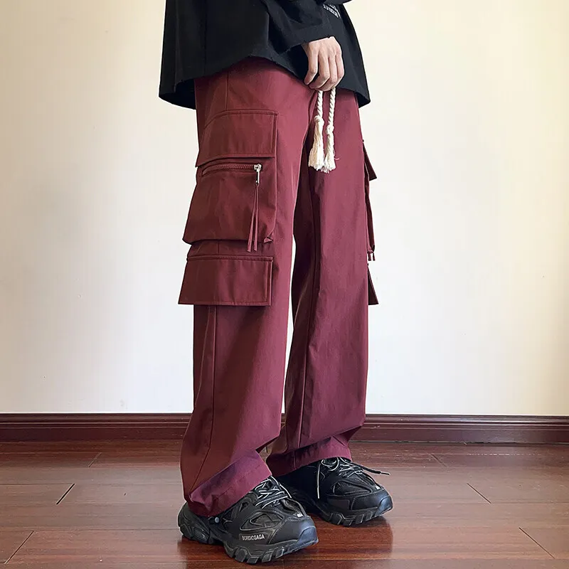 Cargo Pants Men Fashion Retro Pocket Casual Pants Men Japanese Streetwear Hip-hop Loose Wide Leg Pants Mens Vintage Trousers