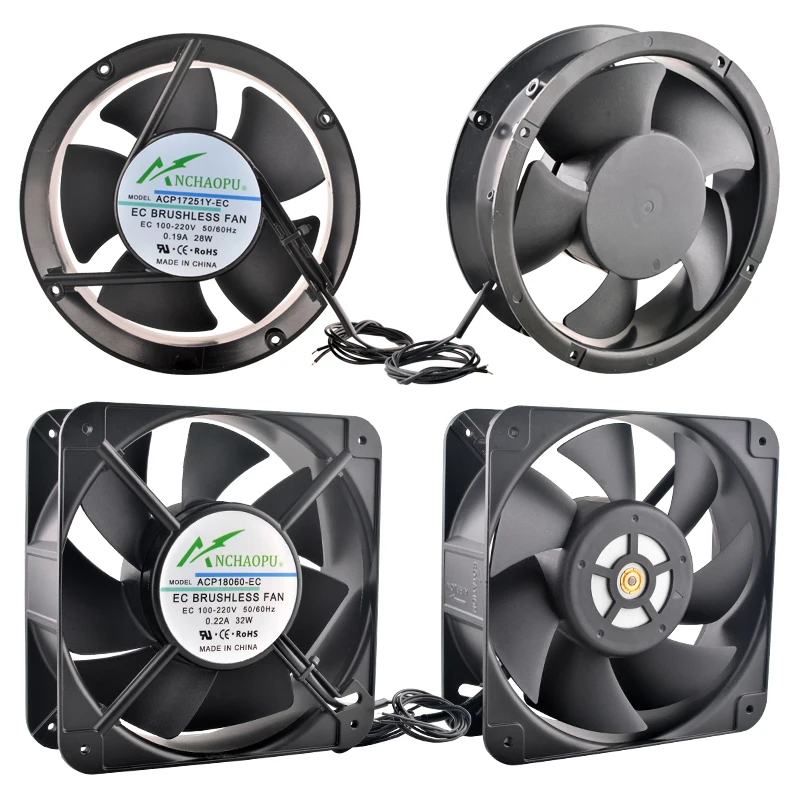 Ventiladores de resfriamento de fluxo axial ANCHAOPU para pilhas de carregamento montadas em gabinete - 150/172/180/200/220mm, 100V/110V/220V/240V Motor EC
