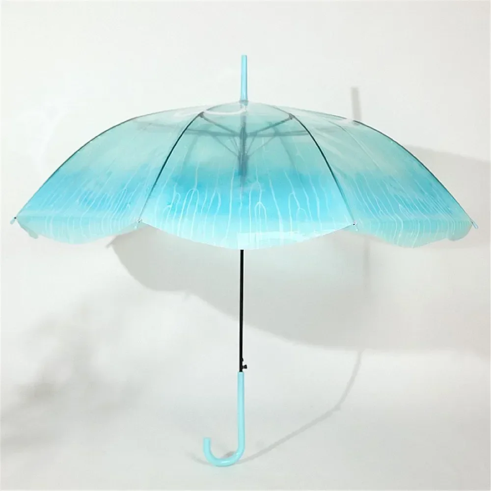 Long New Handle Automatic Umbrella Thickened Plastic INS Style Rain Gear Jellyfish Transparent Gradient Unique Beach Parasol