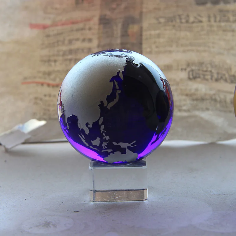 60mm Crystal Ball Glass Blue World Globe  Earth Sphere with Stand Astronomy Ornaments Home Office Decoration Figurines